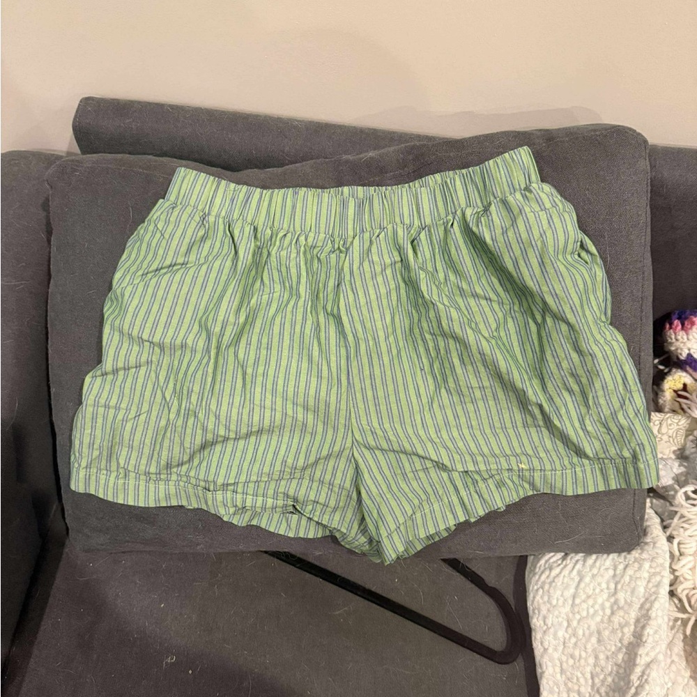 Green Striped Women's Shorts